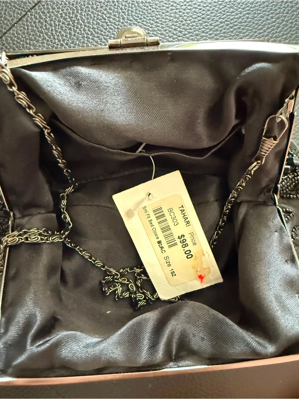 Tahari Black Beaded Evening Frame Clutch NWT